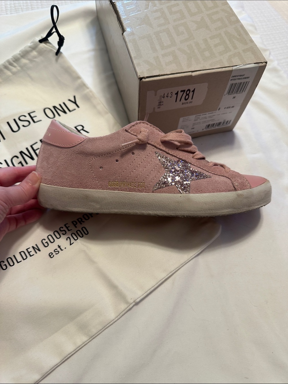 Golden Goose Pink Suede Glitter Star Low-Top Sneakers